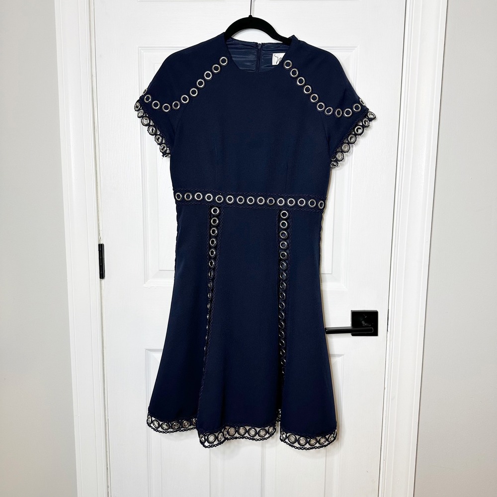 Miri New York Dress Womens 6 Navy Blue‎ Excellent Grommet Eyelet Midi